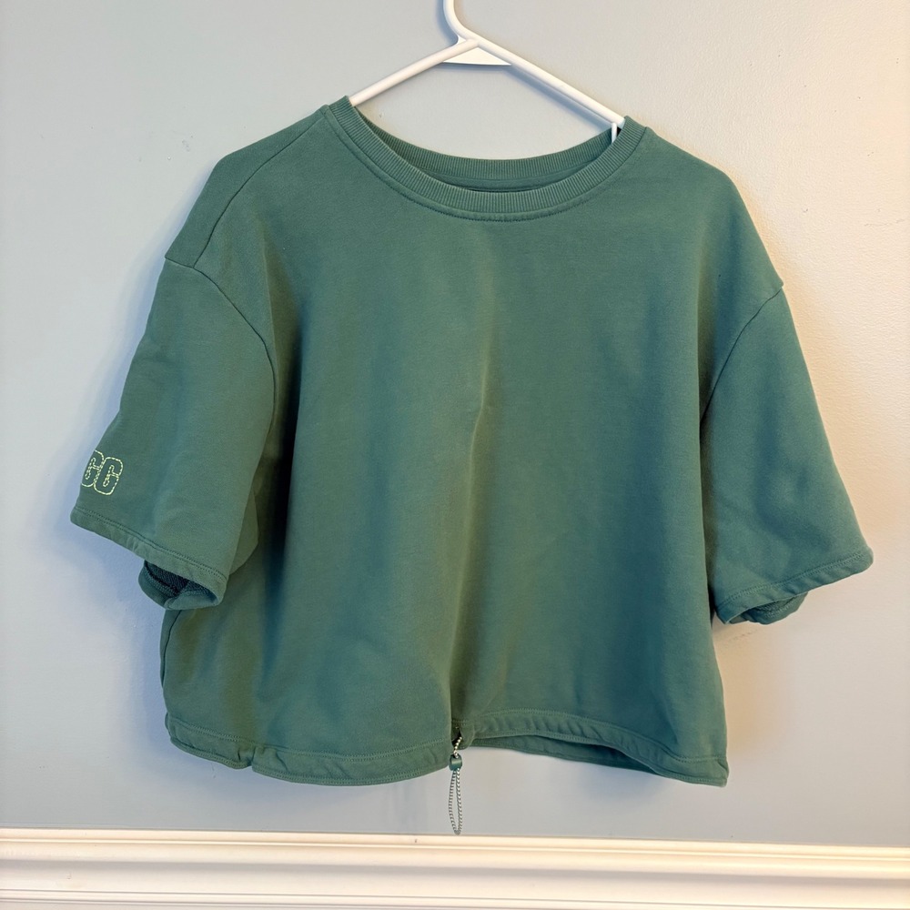 UGG Teagan Sweatshirt Green Short Sleeve Cropped French Terry Boxy Top XL